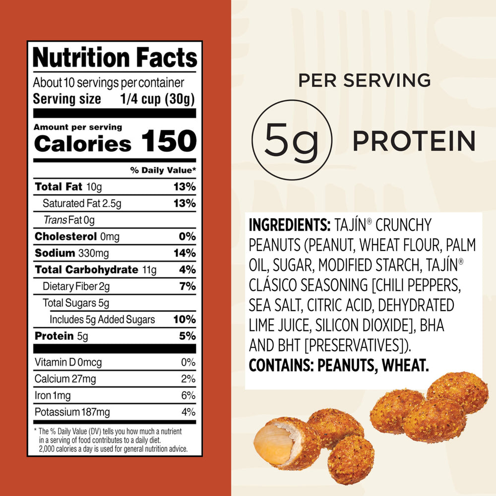 Close-up of Snak Club Tajin Crunchy Peanuts coating and crisp shell