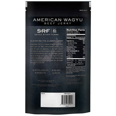 Snake River Farms Wagyu jerky bag view, premium flavor for trail or office breaks.