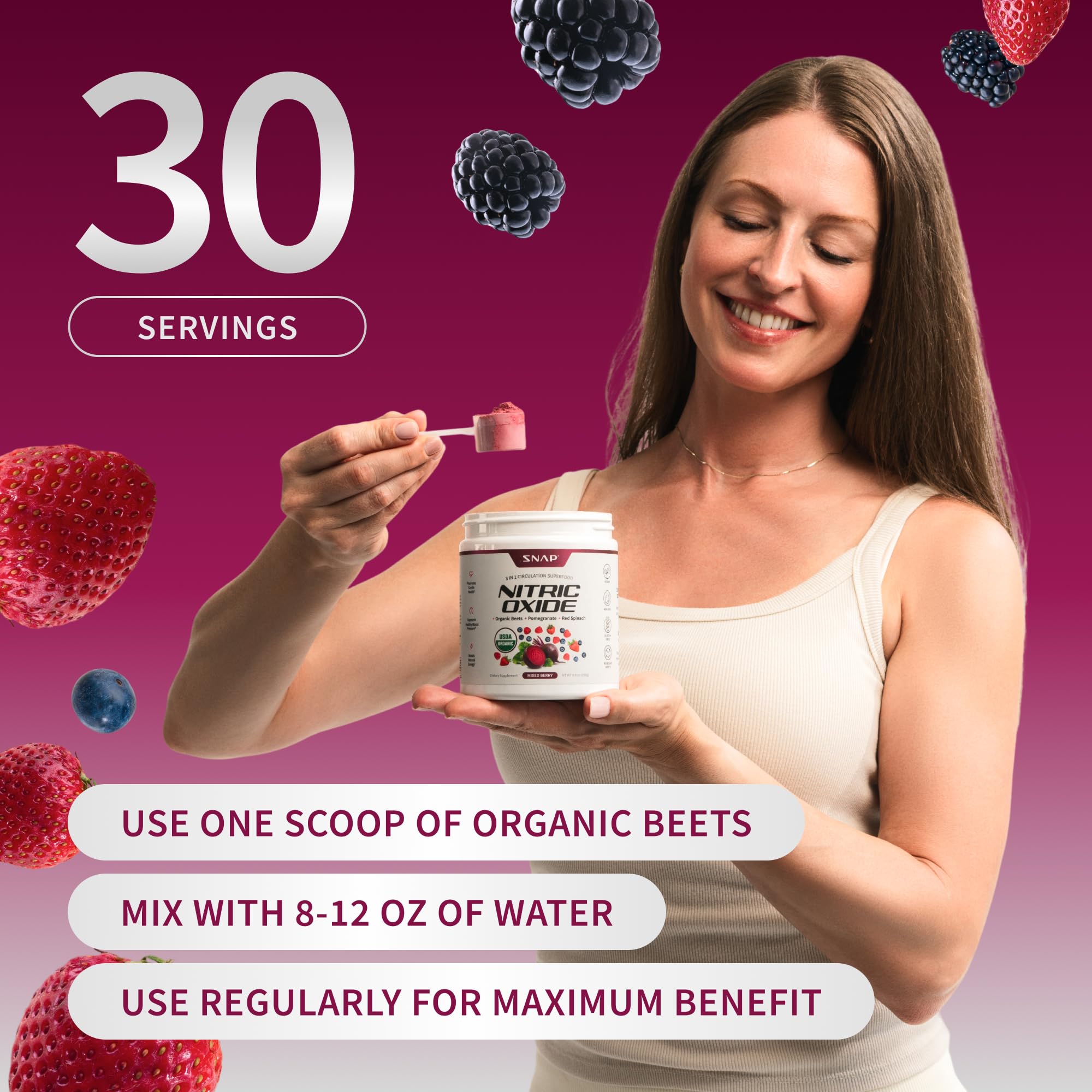Snap Supplements organic beet root powder blends into shakes to support active lifestyles.