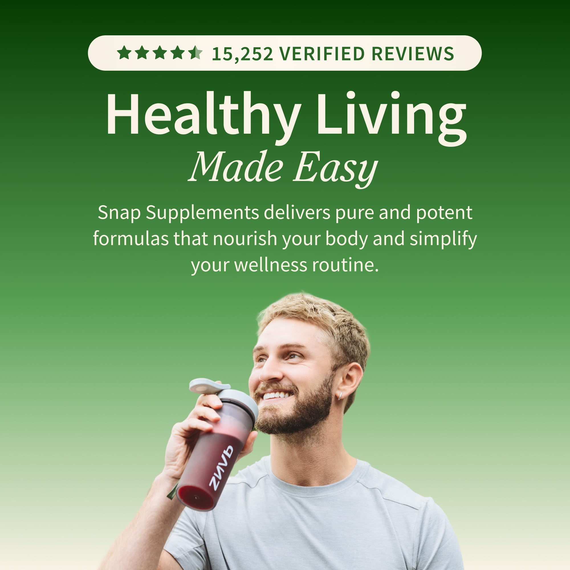 Snap Supplements label close-up showing non-GMO vegan gluten-free claims.