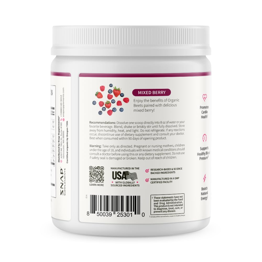 Snap Supplements beet root powder is vegan and gluten-free for inclusive nutrition.