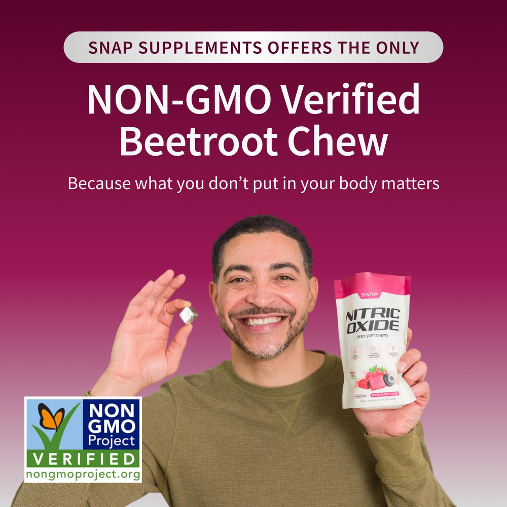 Snap Supplements Beet Root soft chews travel-ready packaging for energy on the go.