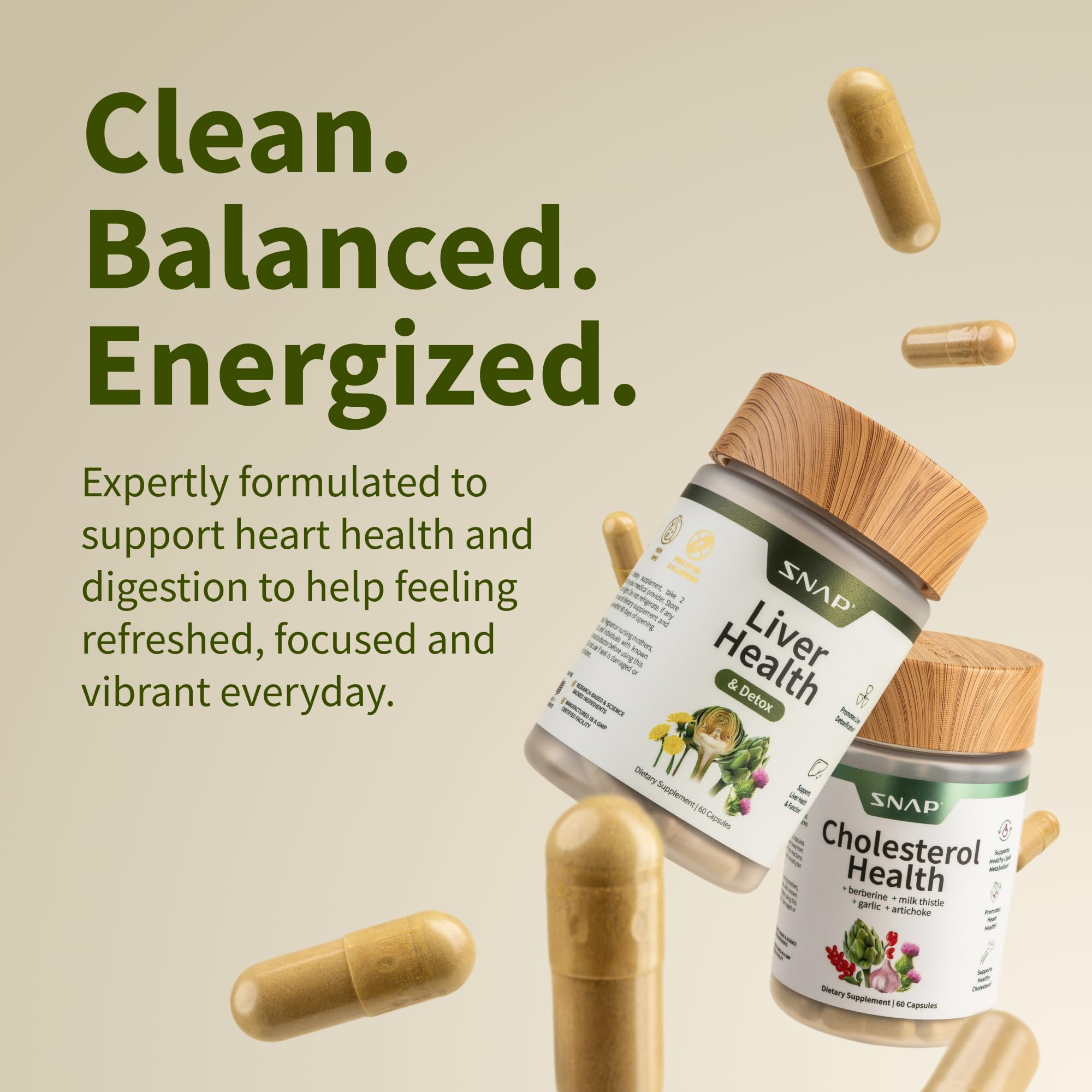 Snap Supplements bundle packaging front highlighting two capsules for daily use.
