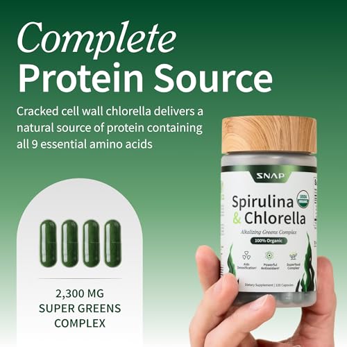 Snap Supplements green superfood powder close up highlights protein rich spirulina and chlorella