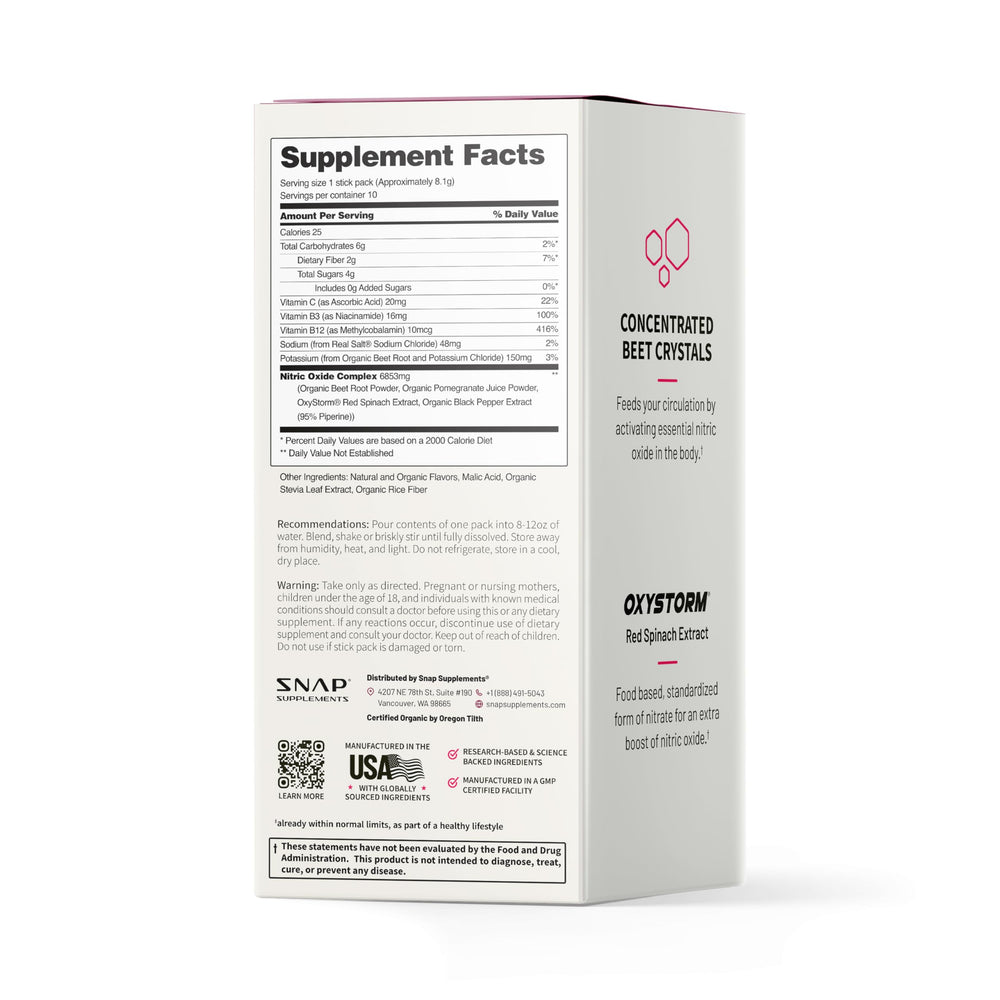 Snap Supplements label highlights USA-made, organic, third-party tested
