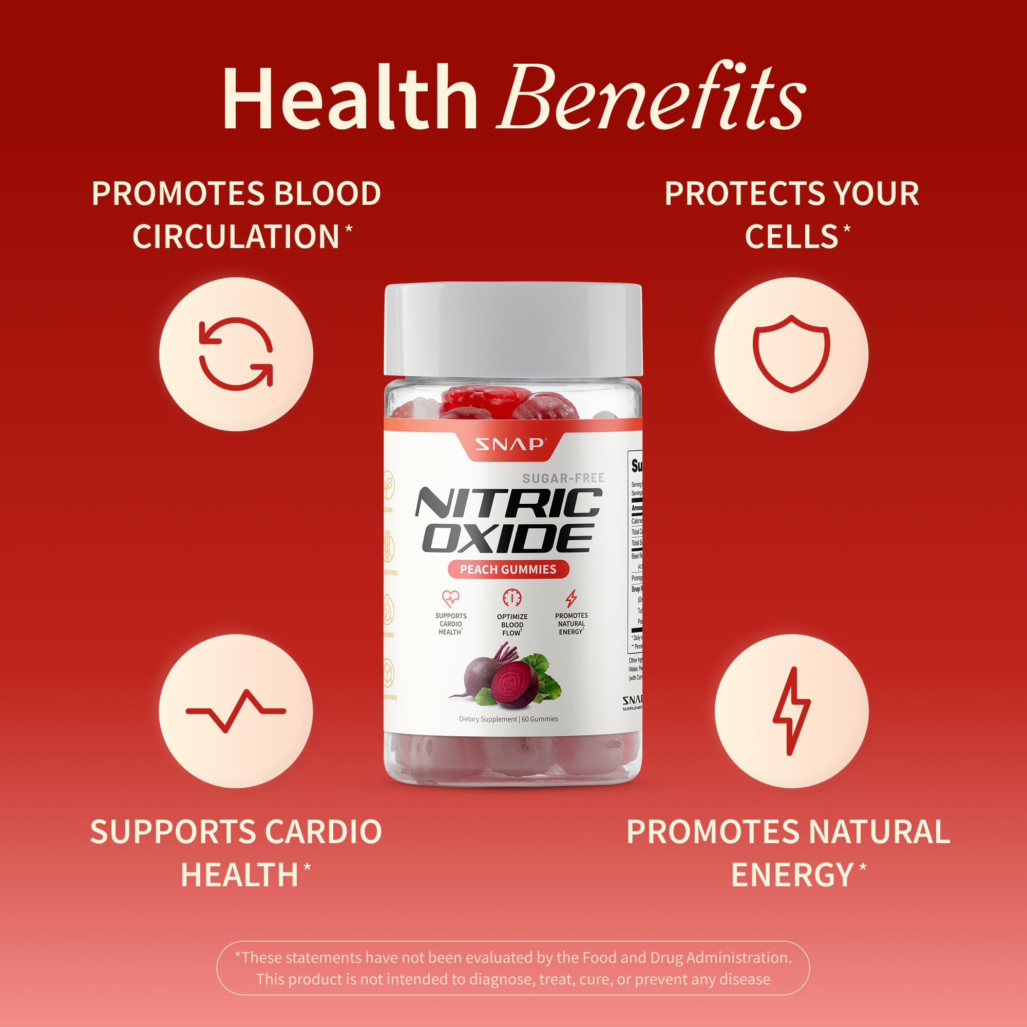 Snap Supplements Nitric Oxide Beet Root ingredients highlighting vegan non-GMO formula.