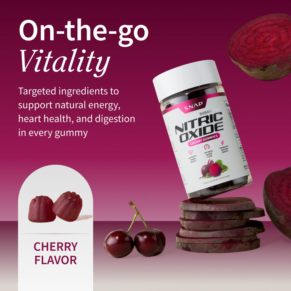 Snap Supplements Nitric Oxide Gummies two-pack packaging showcases value and convenience for ongoing circulation support.