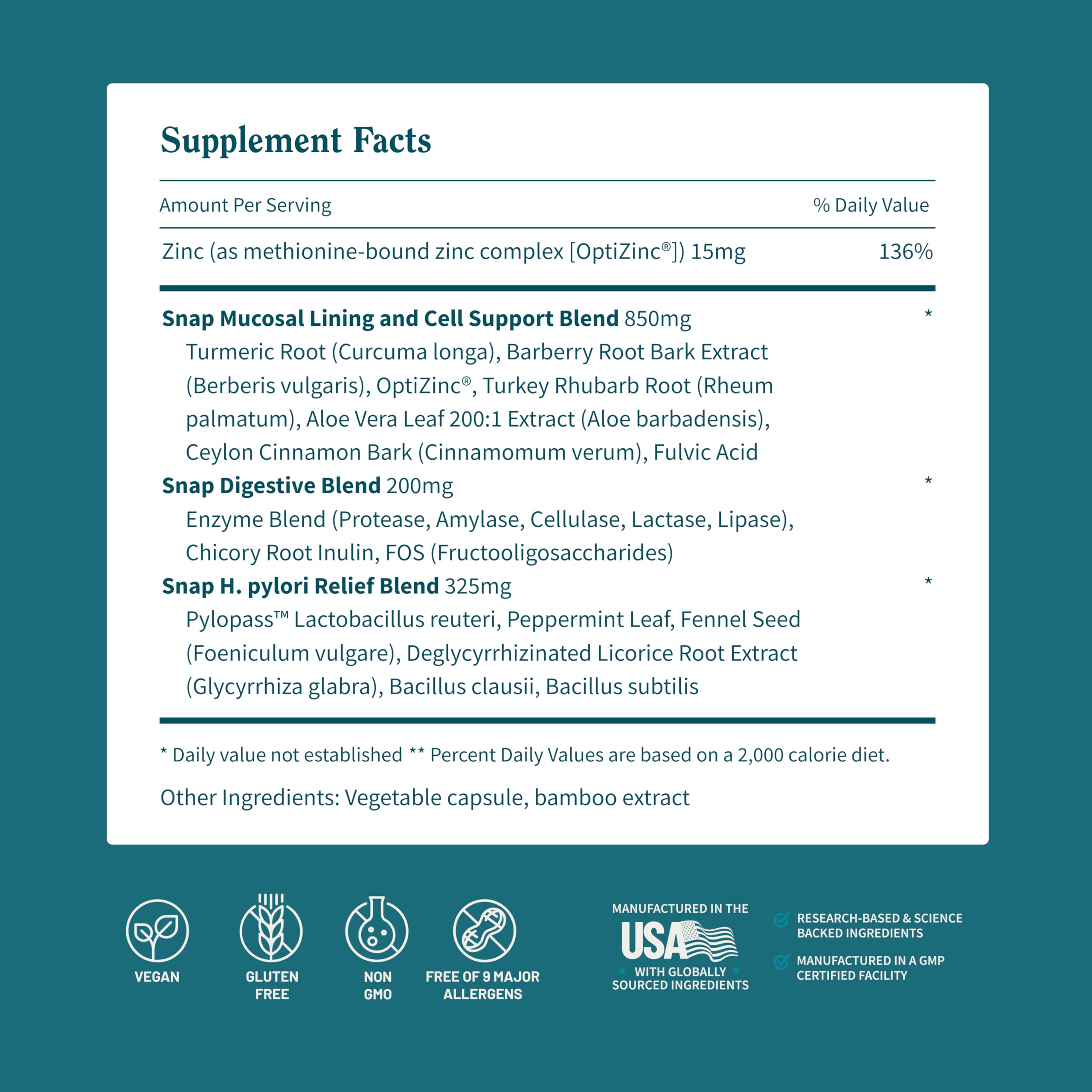 Snap Supplements probiotic blend with Pylopass and peppermint for gut balance