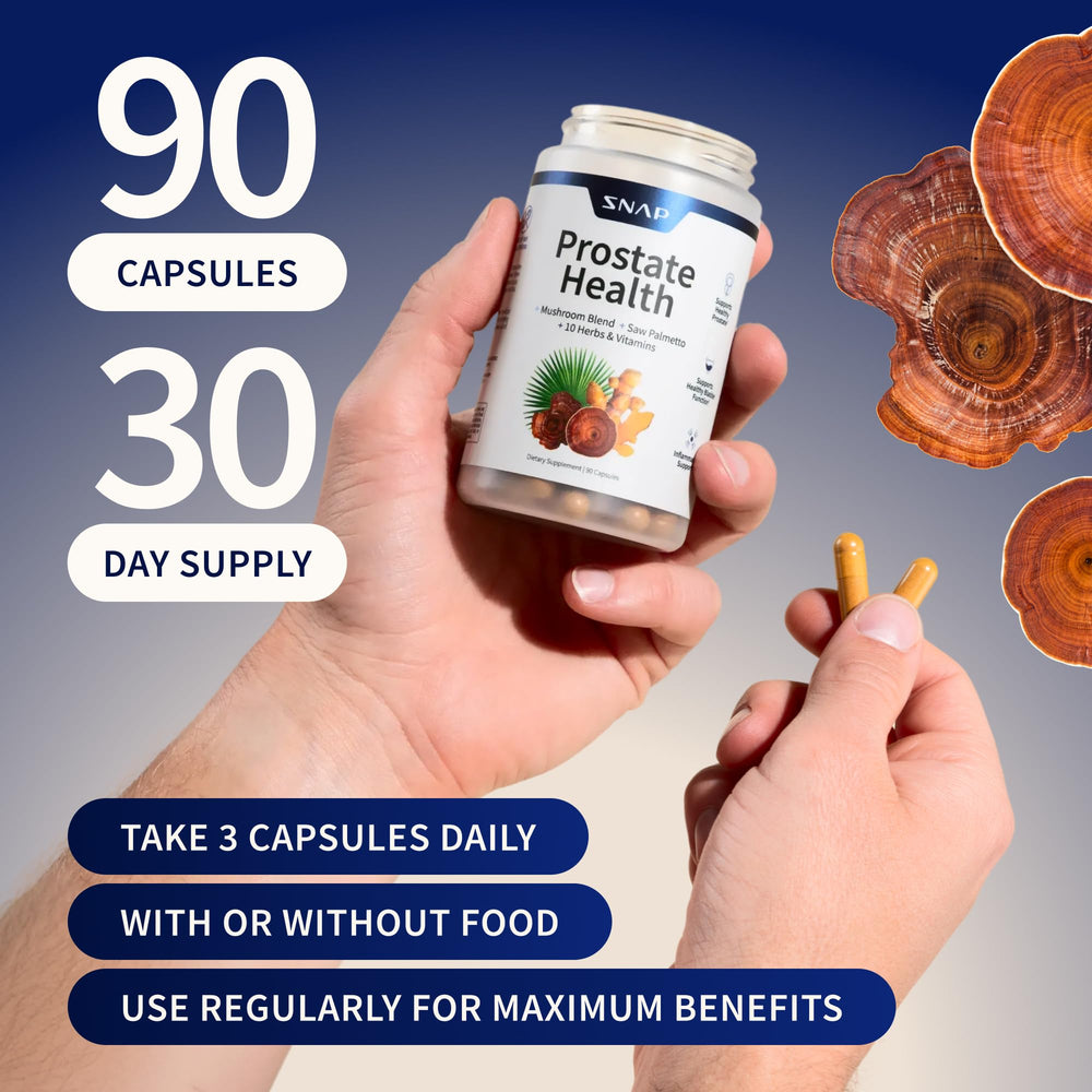 Snap Supplements Prostate Health maitake and reishi mushrooms support immune wellness