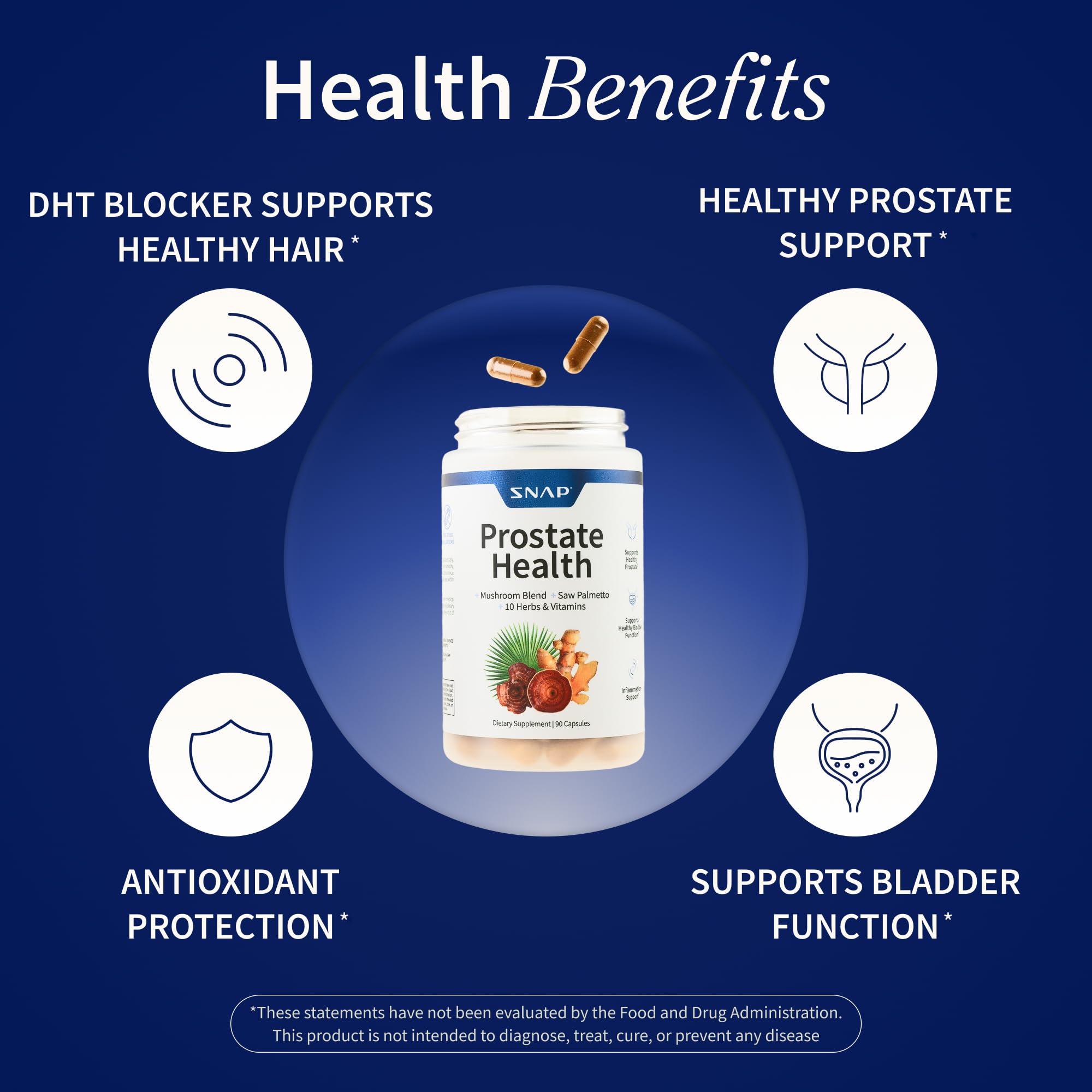 Snap Supplements Prostate Health bottle showing turmeric and magnesium for inflammatory balance