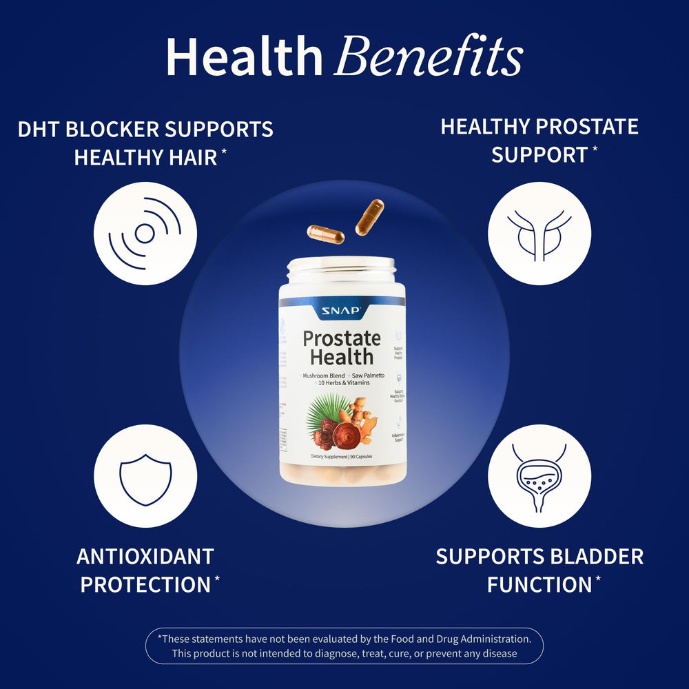 Snap Supplements Prostate Health bottle showing turmeric and magnesium for inflammatory balance