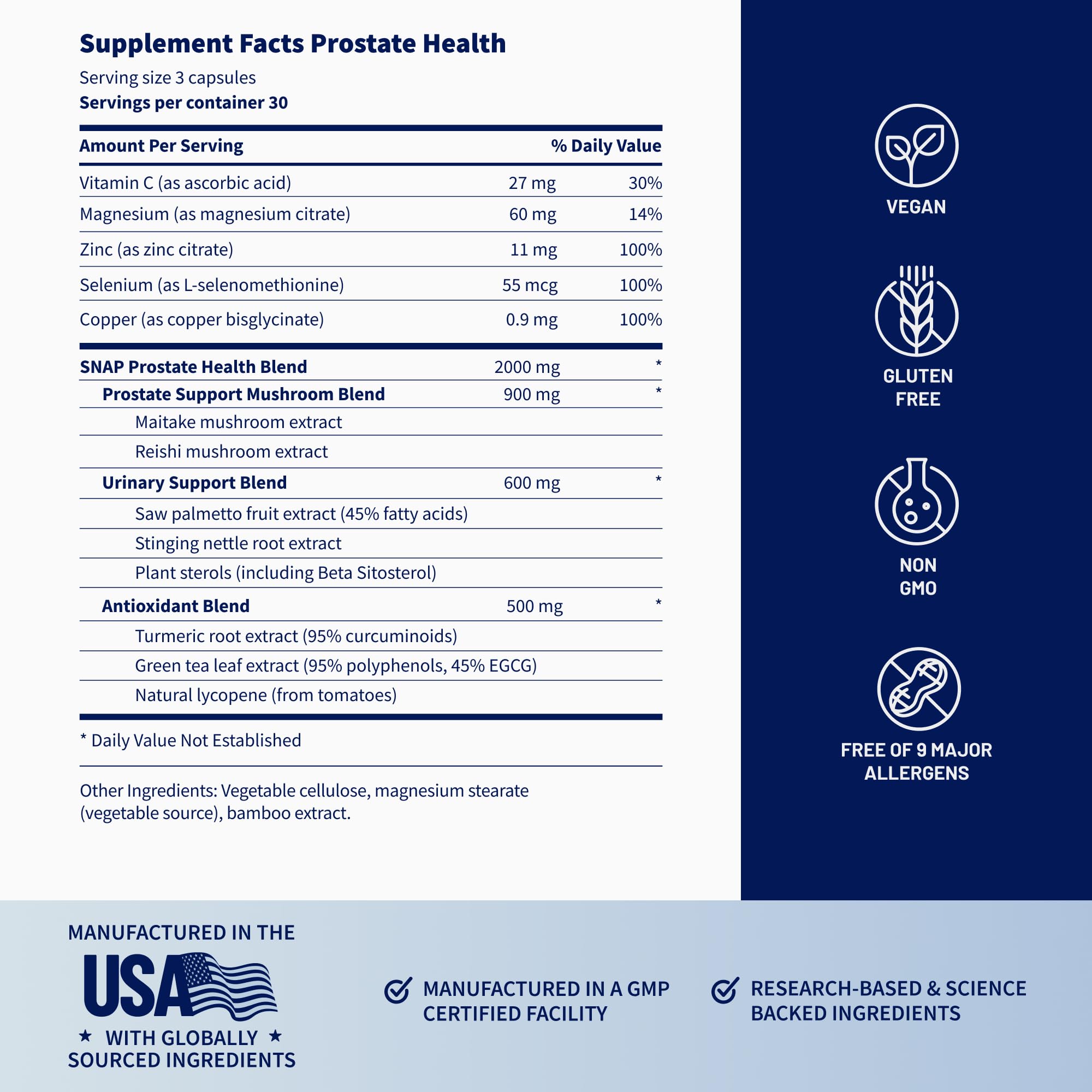 Snap Supplements Prostate Health vegan capsules suitable for plant-based diets