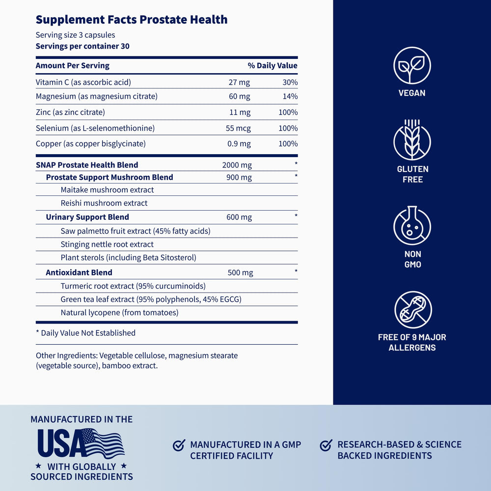 Snap Supplements Prostate Health vegan capsules suitable for plant-based diets