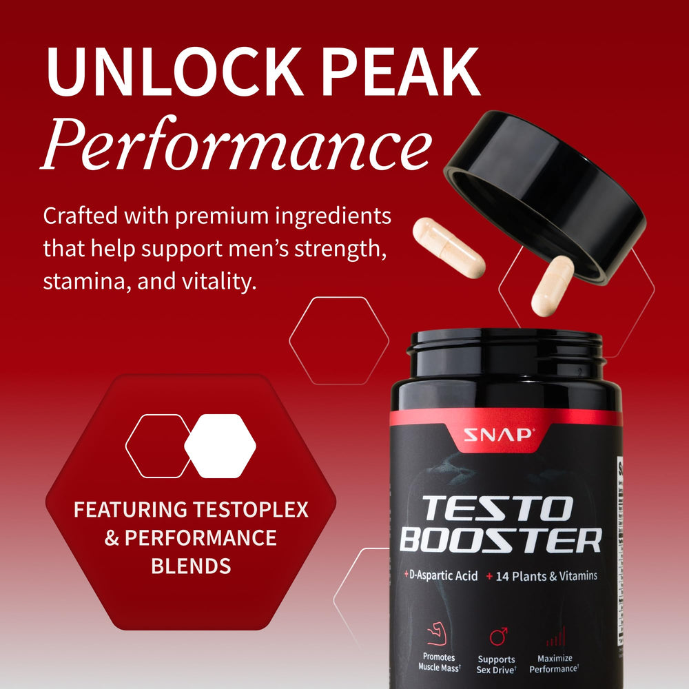 Snap Supplements Testosterone Booster capsules ready for daily energy and stamina.