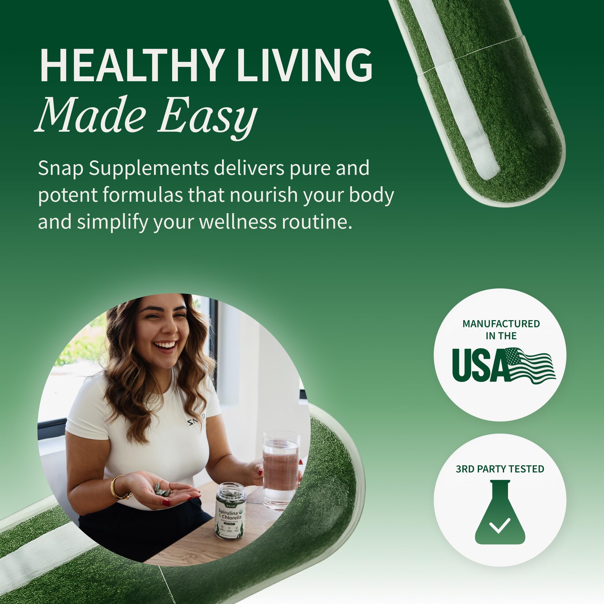 Snap Supplements USA made badge on packaging highlights high quality production