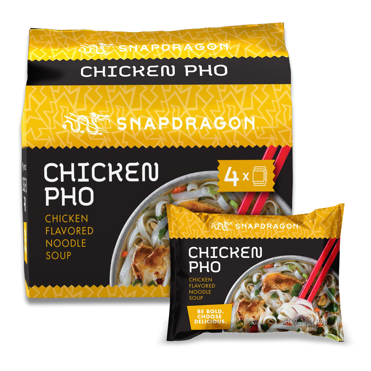 Snapdragon Chicken Pho packaging highlights convenience for quick meals.