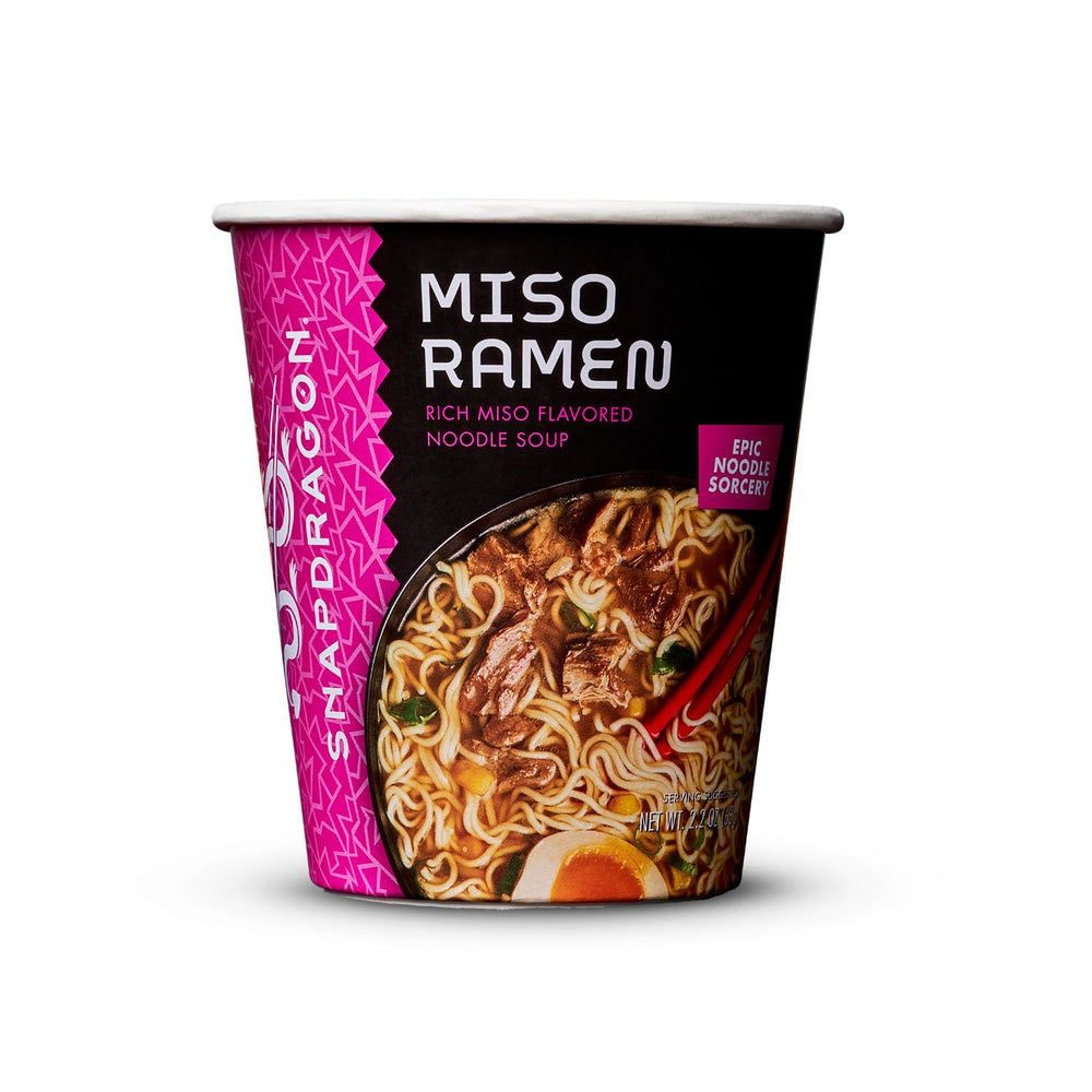 Snapdragon Miso Ramen Cup Noodles microwave-ready for fast meals.