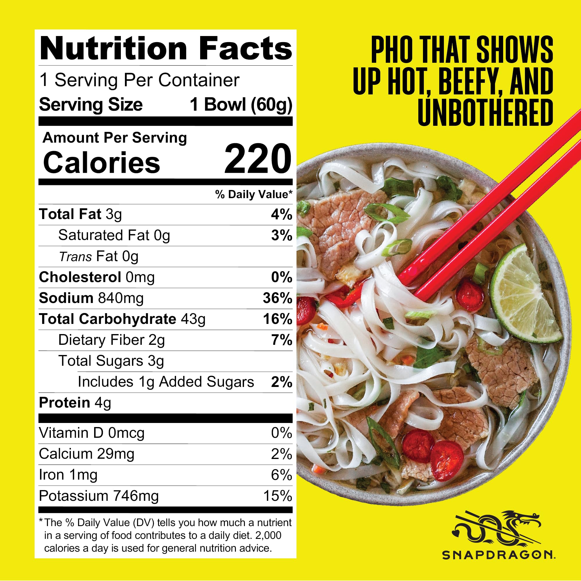 Snapdragon Pho Bowls six-pack packaging for quick, convenient meals at home