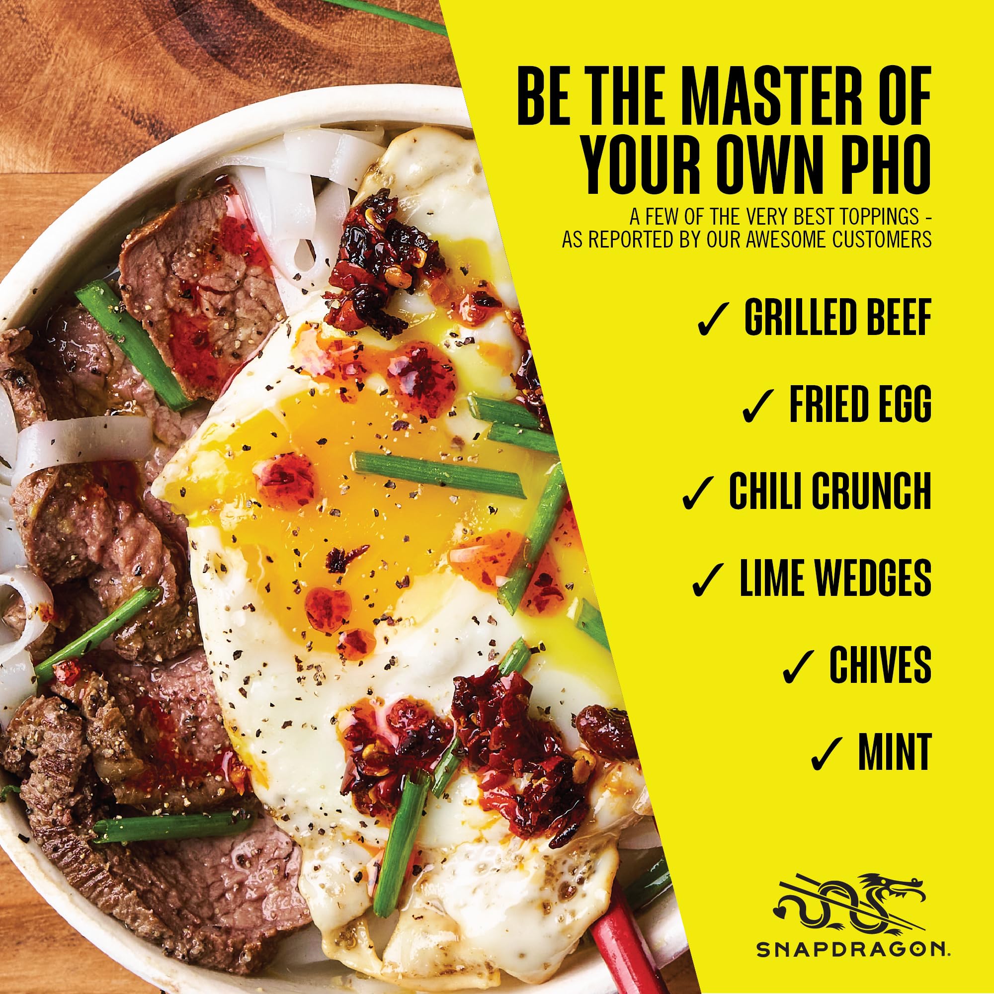 Snapdragon Pho Bowls toppings with herbs for extra flavor