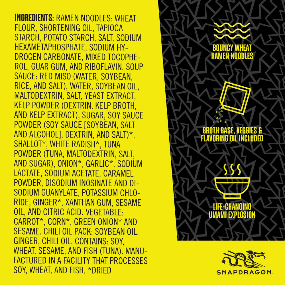 Snapdragon Miso Ramen Cup Noodles dried vegetables add color and texture.