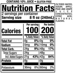 Close-up of Snapple Fruit Punch bottle label highlighting real juice content for everyday refreshment.