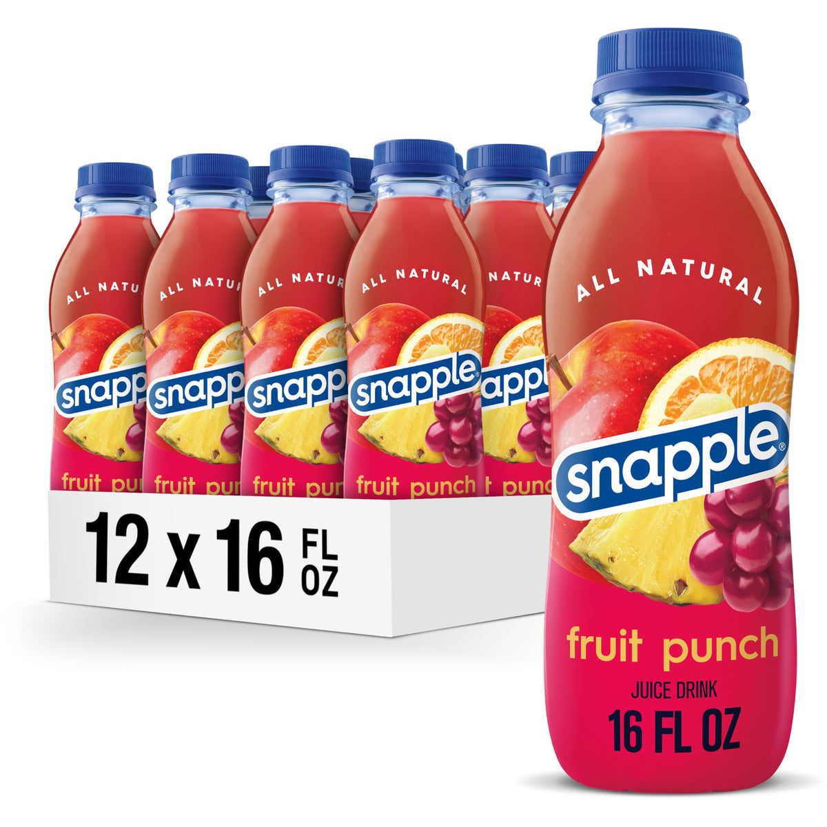 Snapple Fruit Punch bottle front view showing ready-to-drink appeal for everyday refreshment.