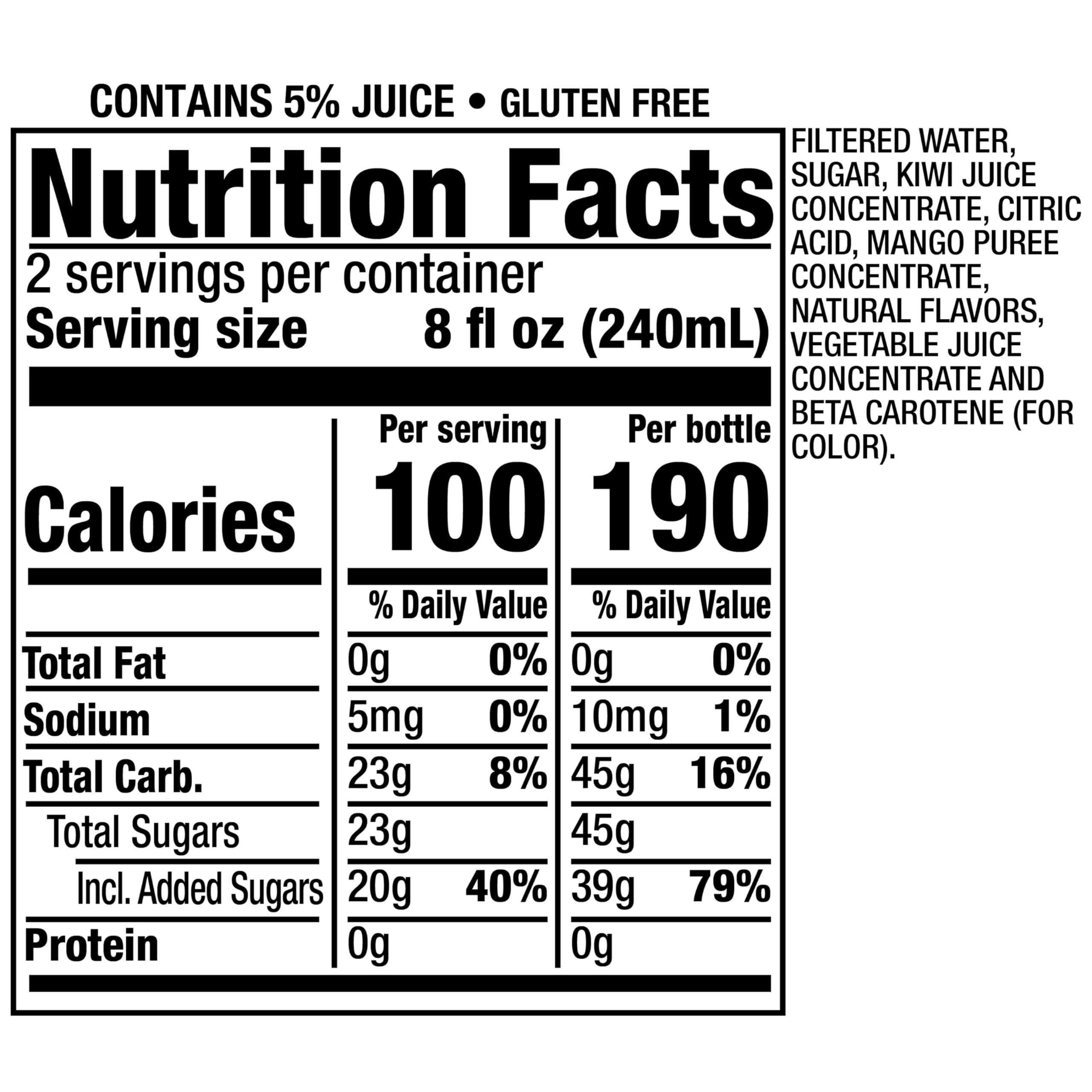 Snapple Mango Madness bottle side — gluten-free and ready to enjoy.