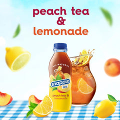 Snapple Peach Tea Lemonade label closeup showing real ingredients.