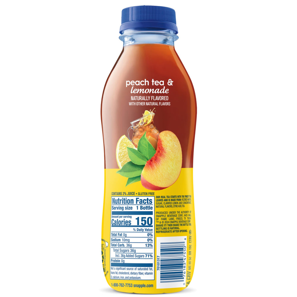 Snapple Peach Tea Lemonade cap closeup hints at Real Facts.