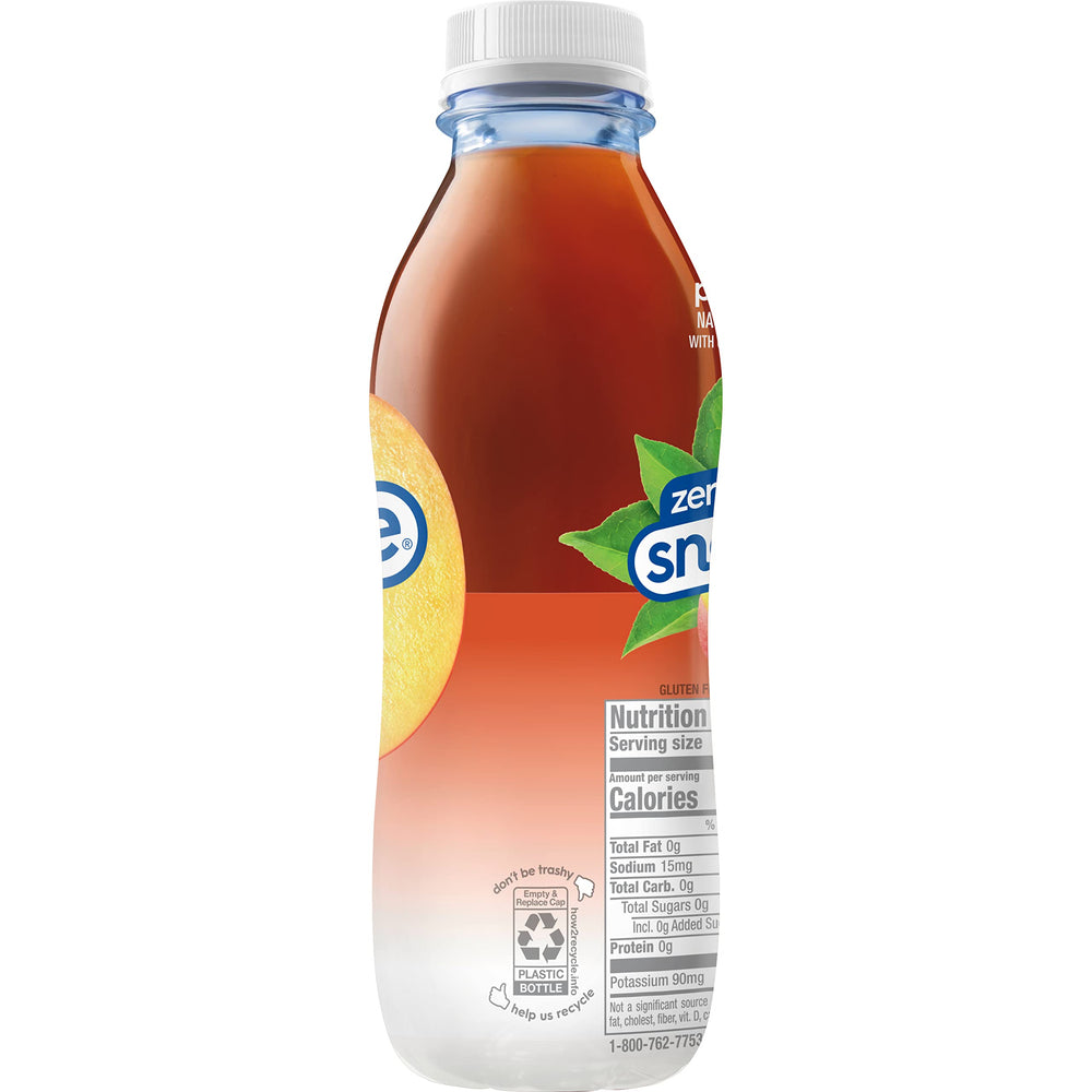 Snapple Zero Sugar Peach Tea tea leaves close-up, vibrant black and green blend.