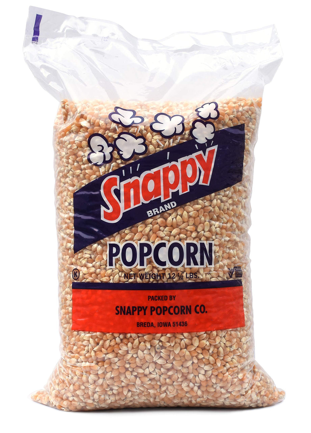SNAPPY yellow popcorn kernels bulk bag front view for easy family snacking.