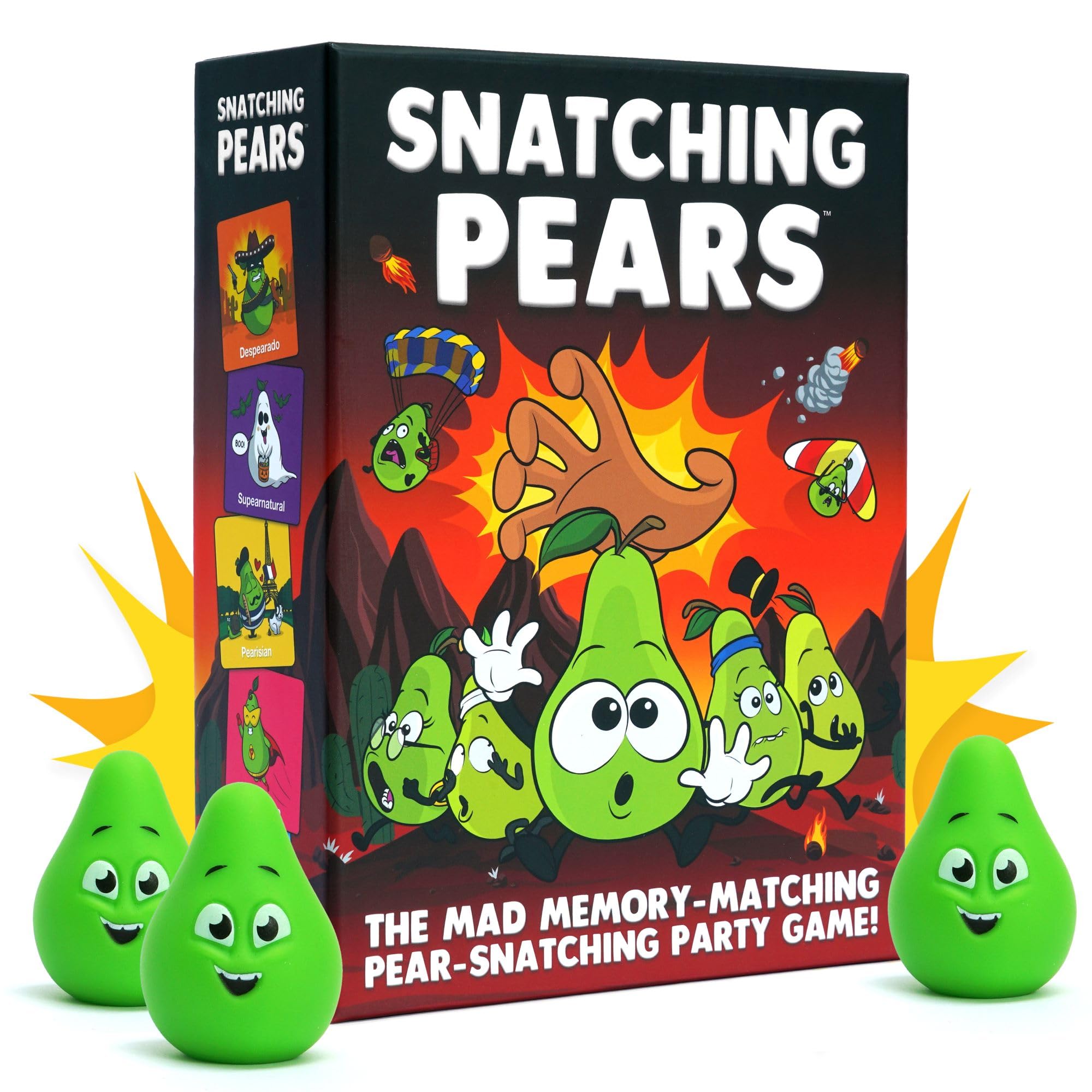 Snatching Pears cover art invites family fun and fast-paced laughter.