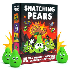 Snatching Pears cover art invites family fun and fast-paced laughter.