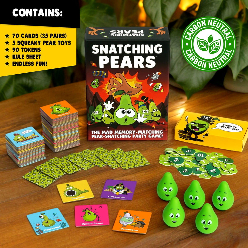 Snatching Pears family game night scene captures shared laughter and teamwork.
