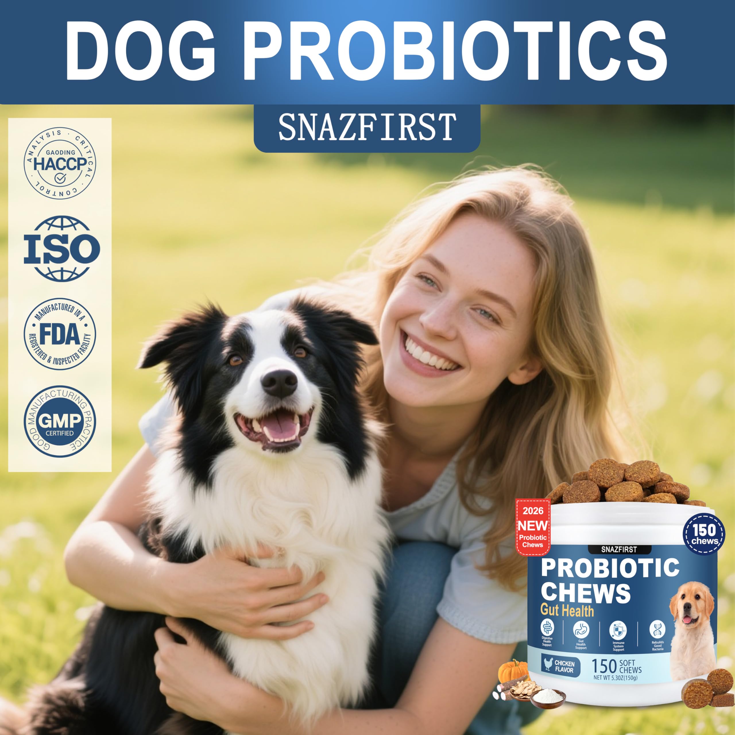 Texture close-up of SnazFirst Probiotics dog chews, soft and easy to chew
