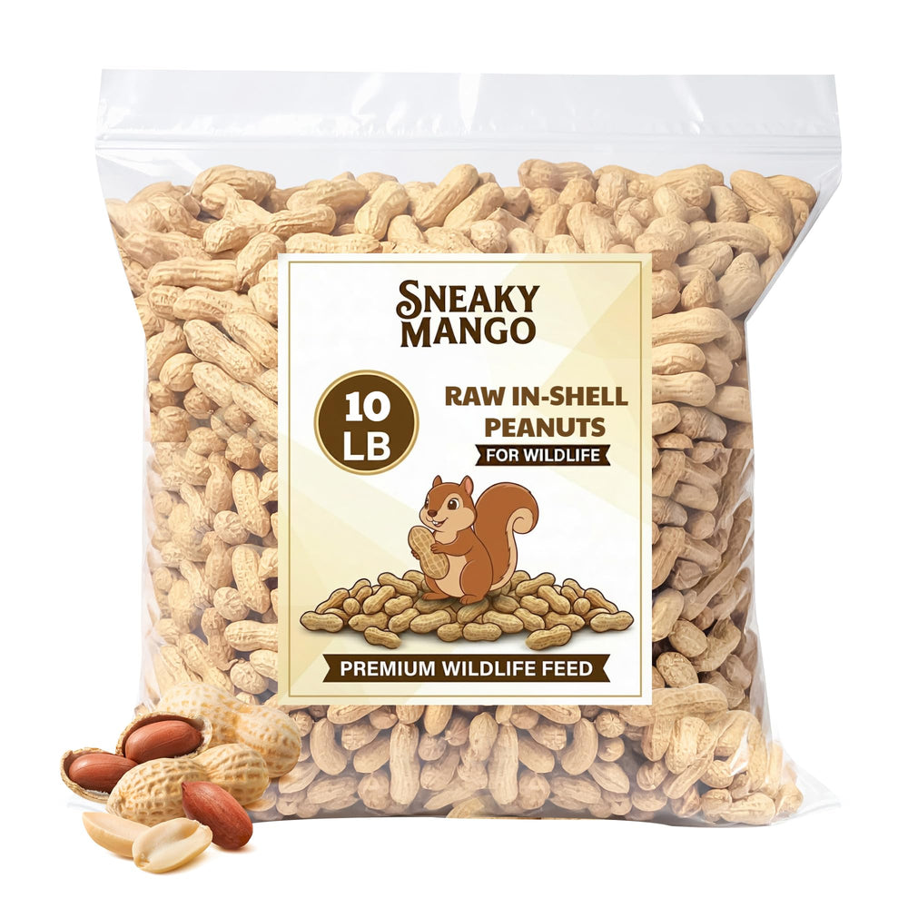 Sneaky Mango raw peanuts in shell bulk bag attracting wildlife at feeder