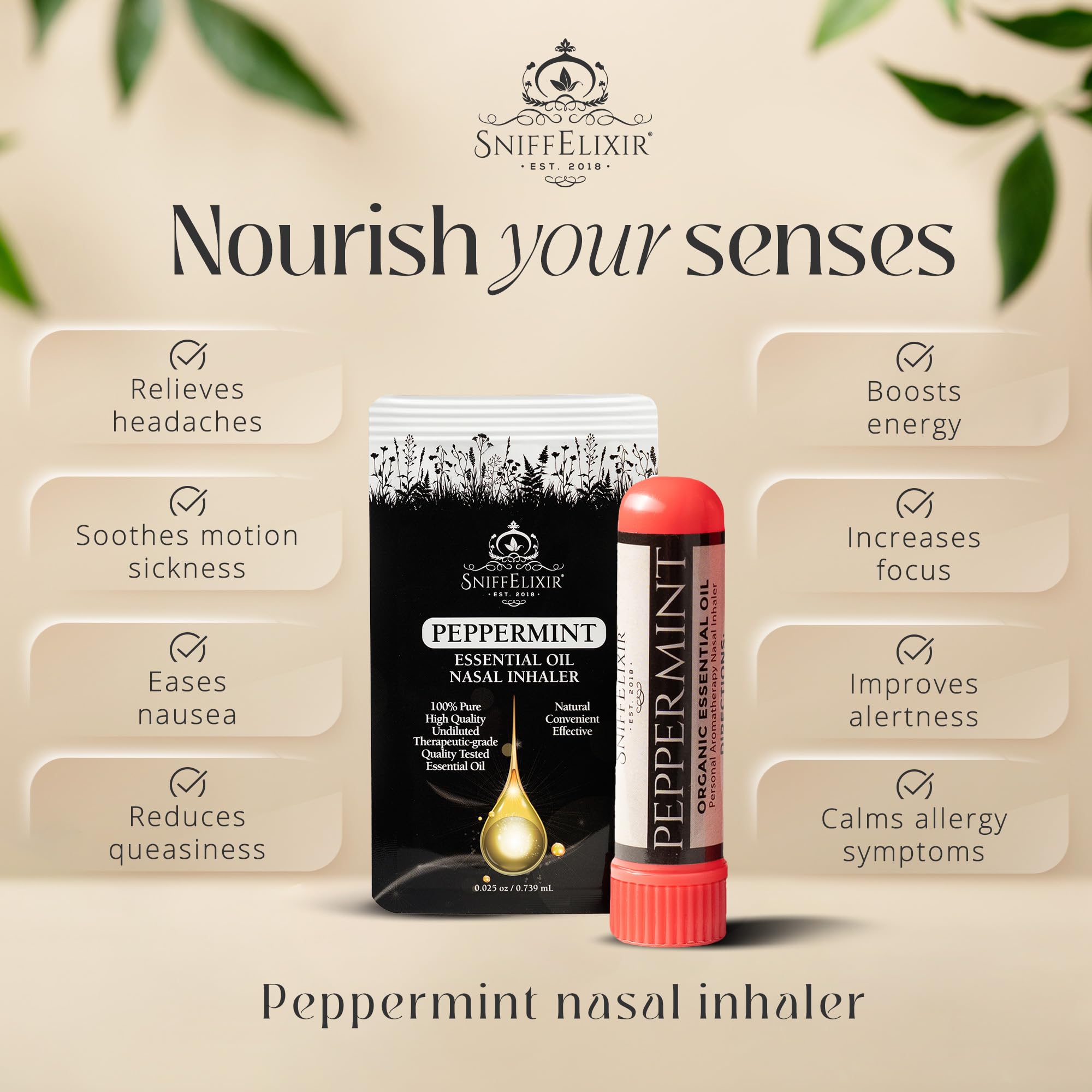 Close-up of SniffElixir peppermint aroma on inhaler surface for a refreshing mood boost