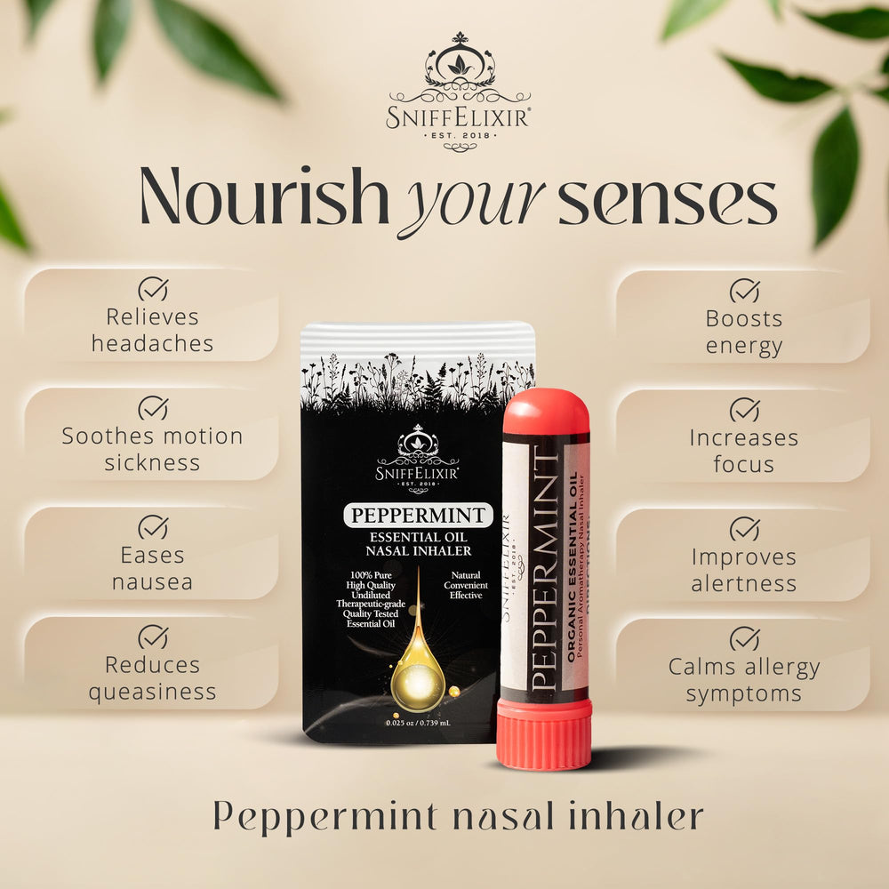 Close-up of SniffElixir peppermint aroma on inhaler surface for a refreshing mood boost
