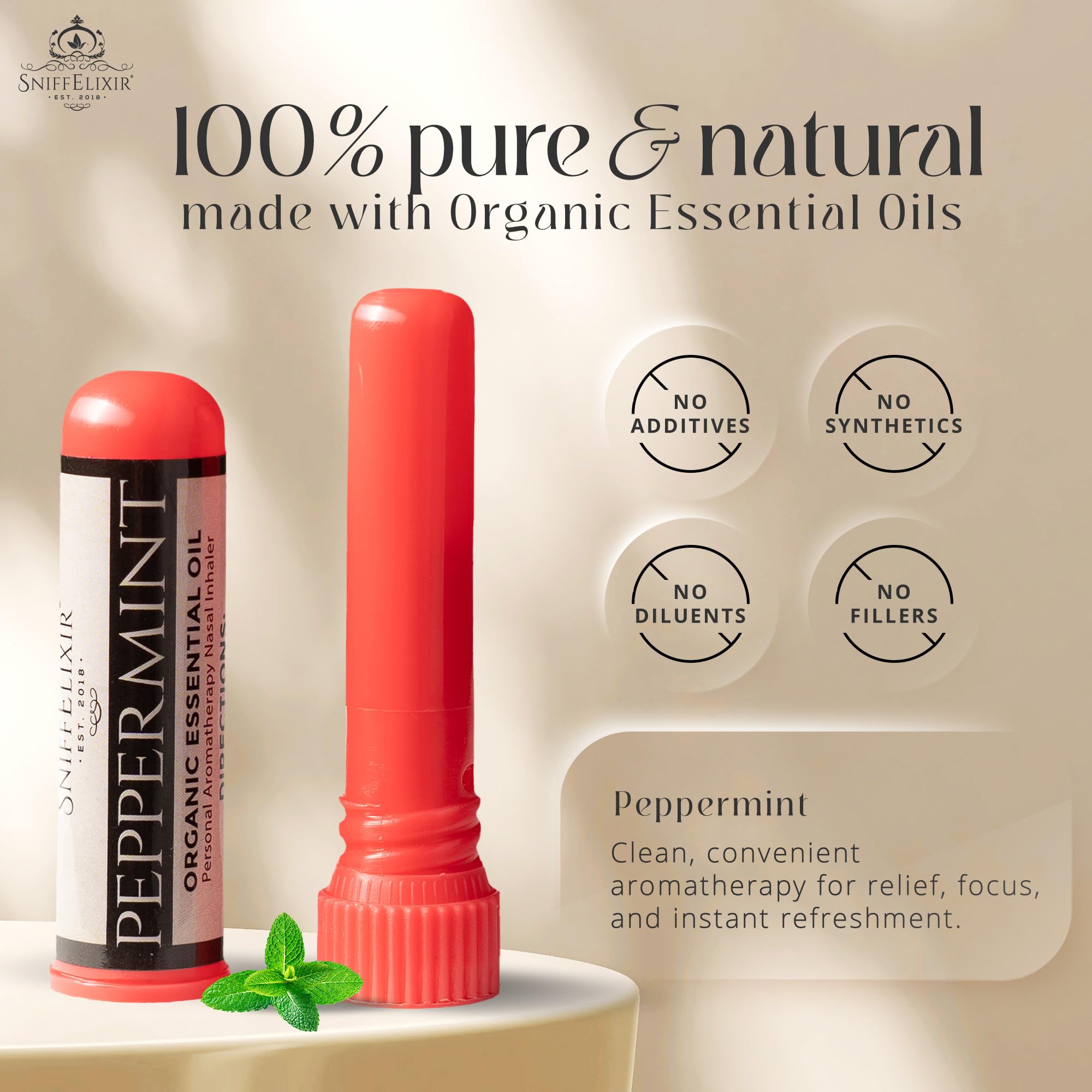 USDA Organic label on SniffElixir inhaler packaging for natural ingredients