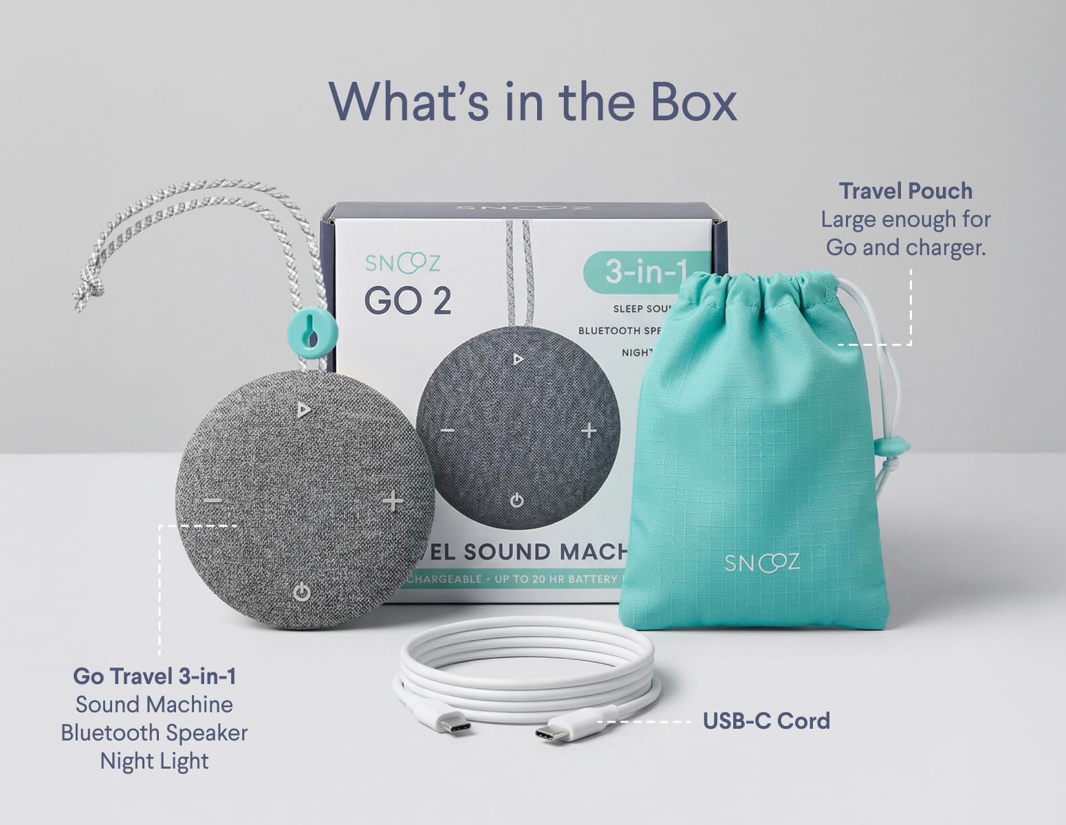 SNOOZ Go 2 compact, lightweight design fits in bags or backpacks.
