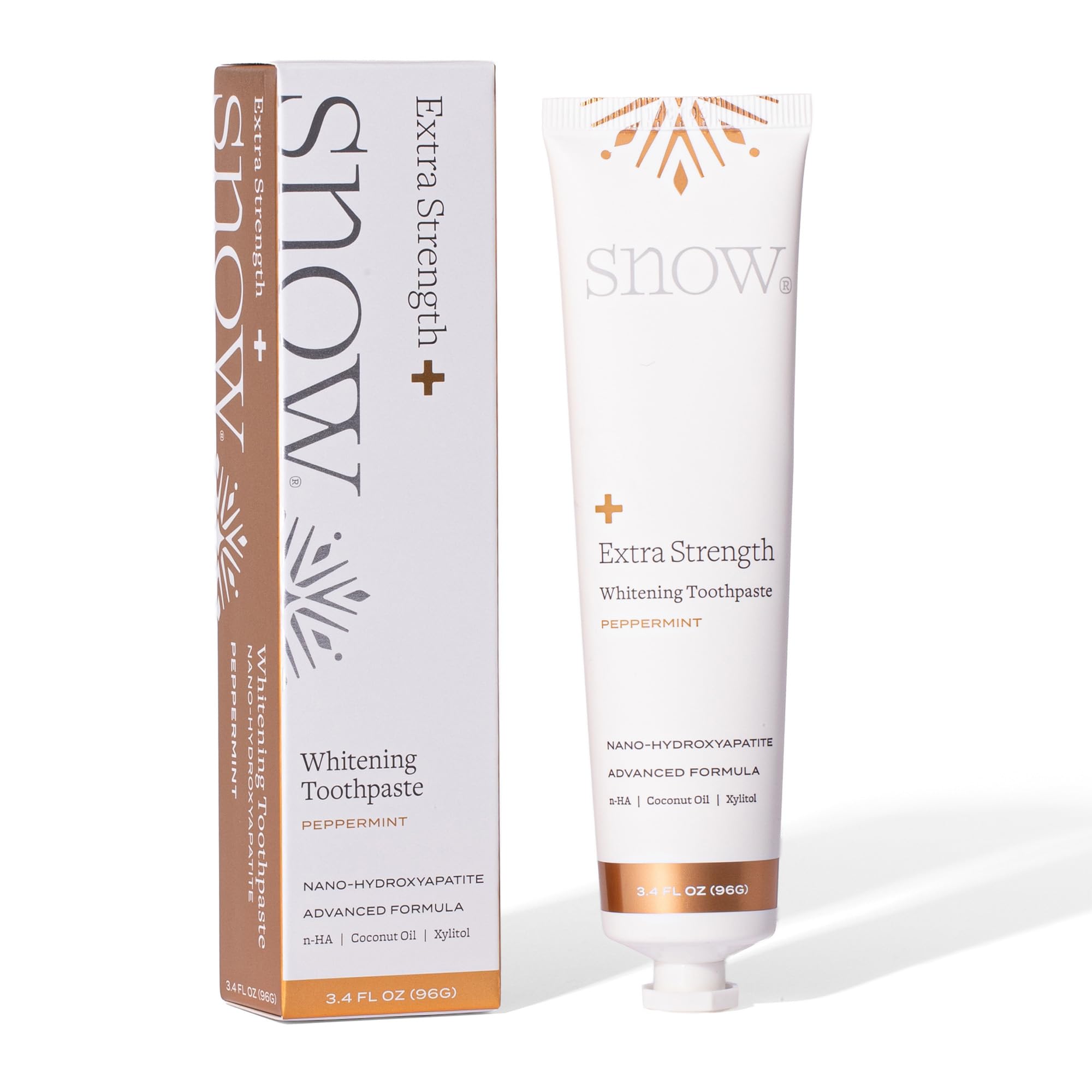 Snow Nanohydroxyapatite Whitening Toothpaste Core tube, daily whitening potential and enamel-friendly use.