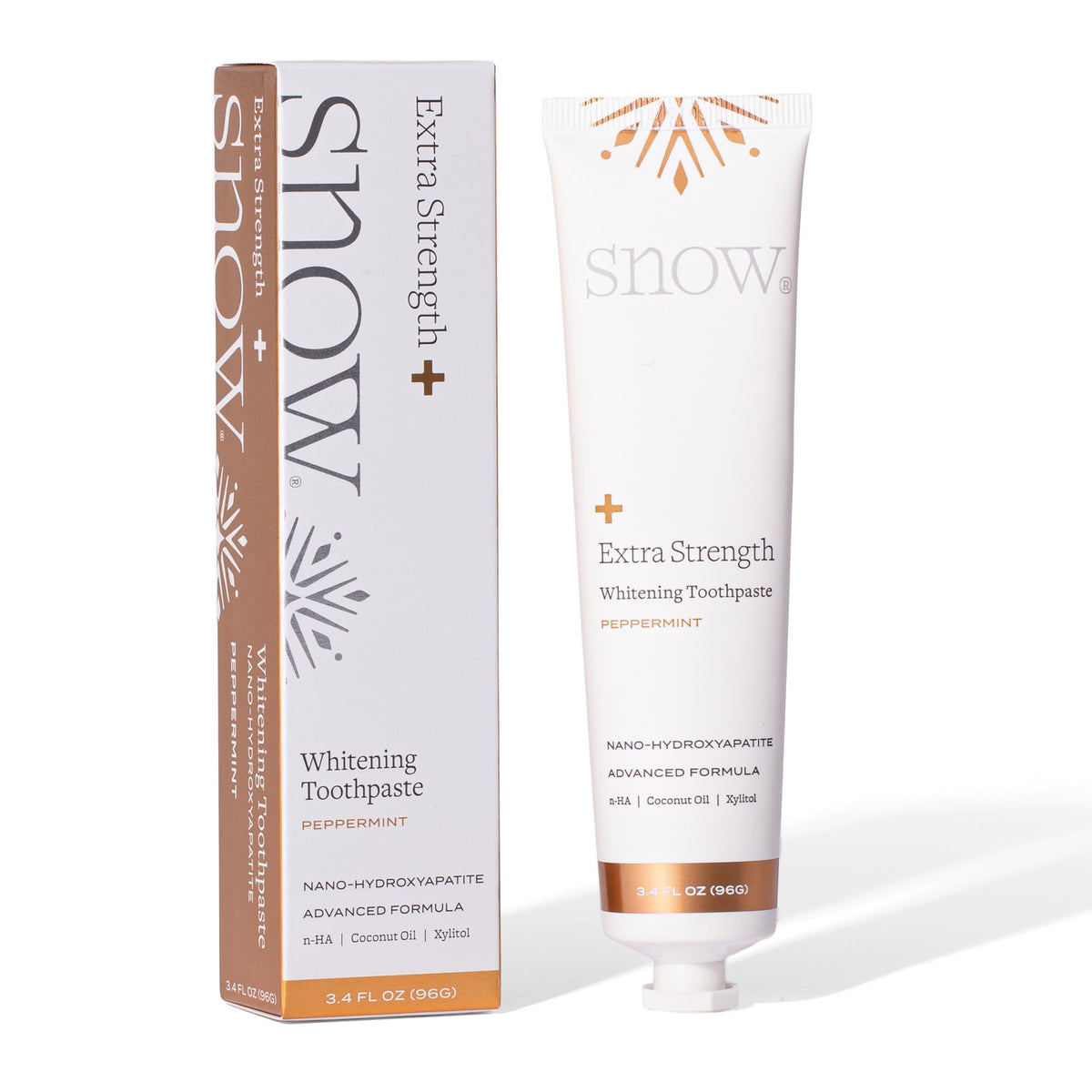 Snow Nanohydroxyapatite Whitening Toothpaste Core tube, daily whitening potential and enamel-friendly use.