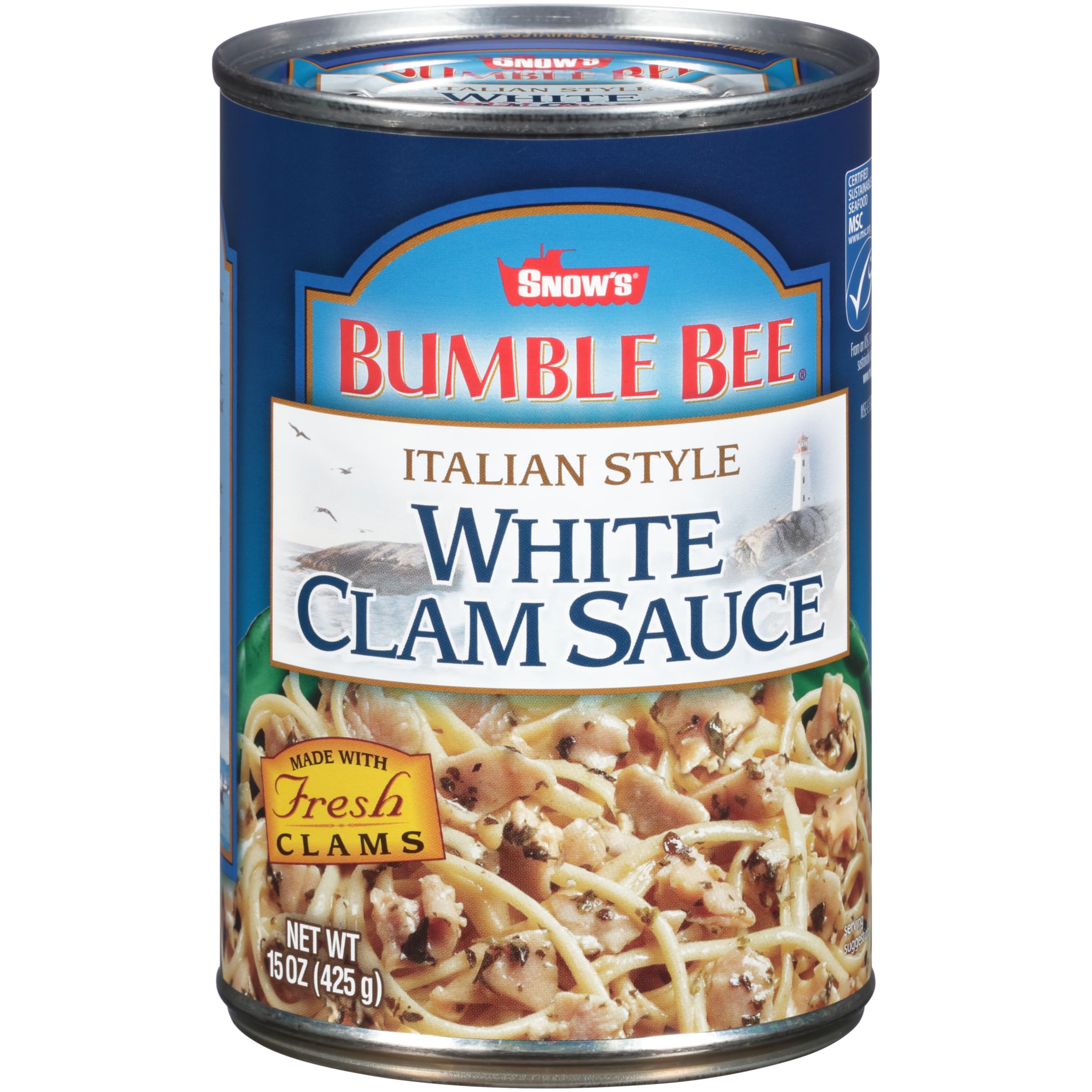 Snow's Italian Style White Clam Sauce bottle showing fresh flavor ready to simmer