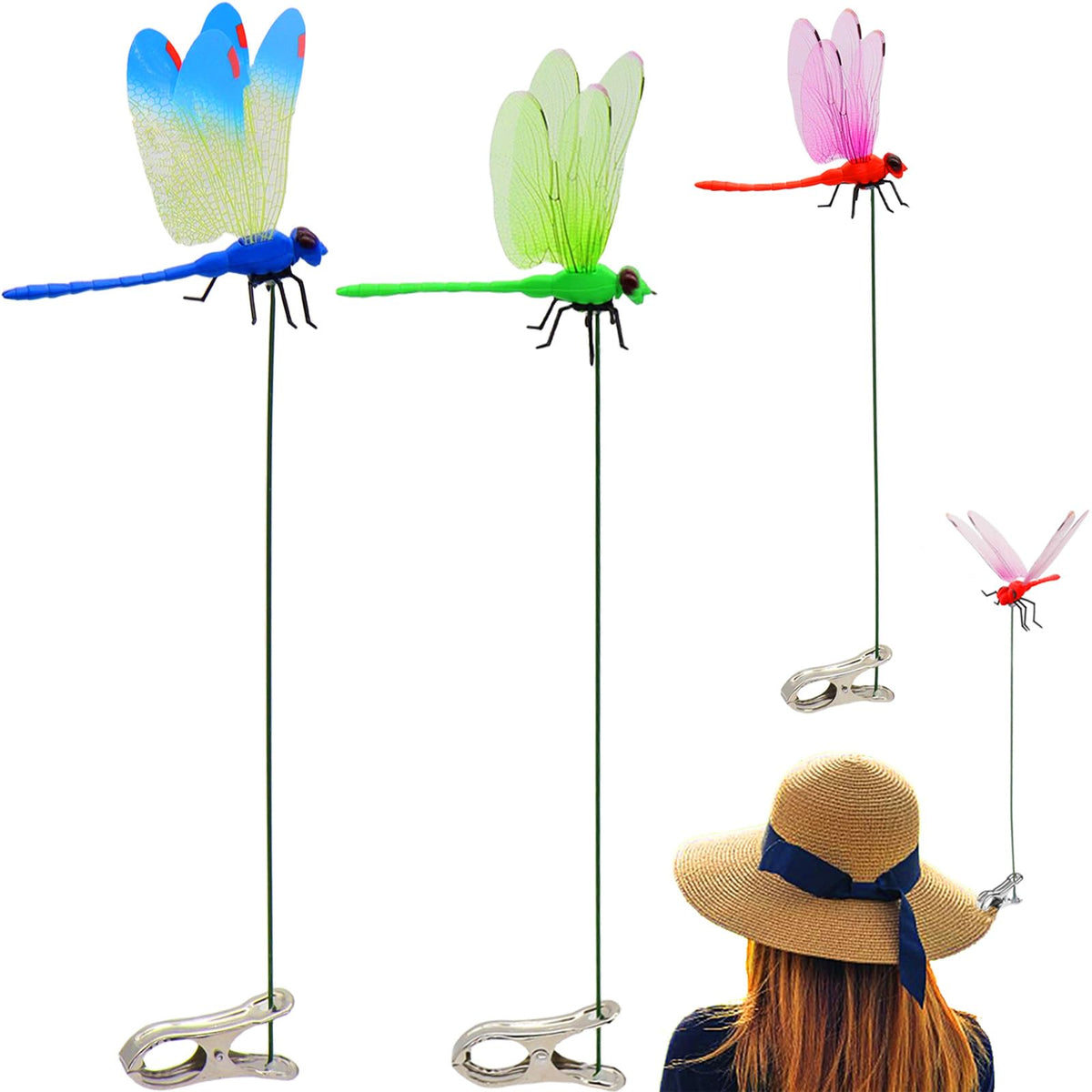 sntxmy Dragonfly Clip with blue wings for vibrant garden decor and pest deterrence.