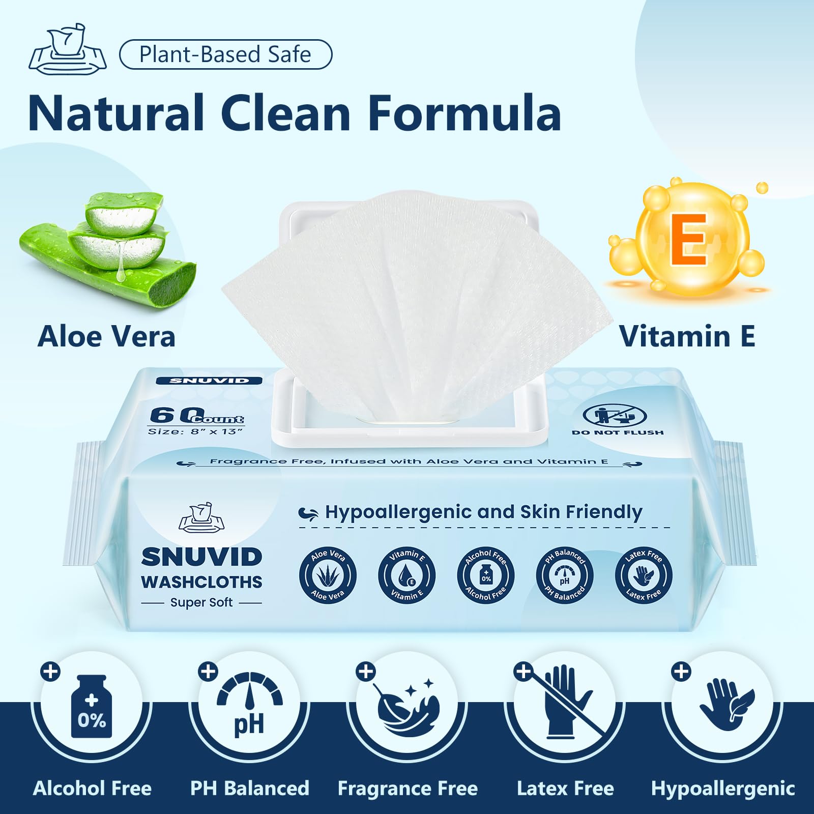 Snuvid adult wipes 8x13 size emphasizes generous cleaning area.