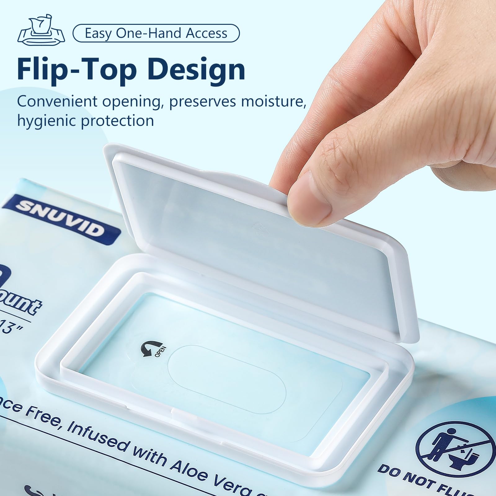 Snuvid wipes dispenser lid demonstrates moisture retention for easy access.