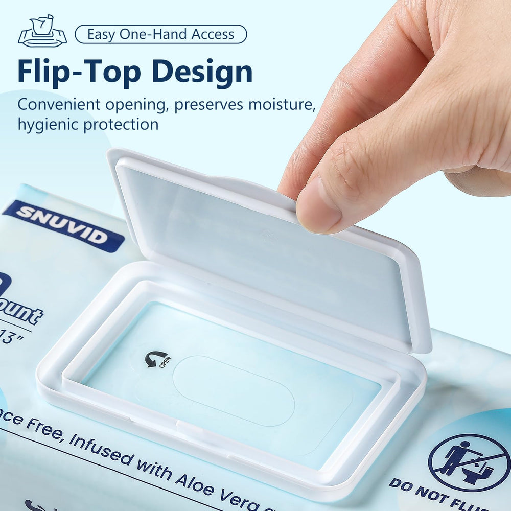 Snuvid wipes dispenser lid demonstrates moisture retention for easy access.