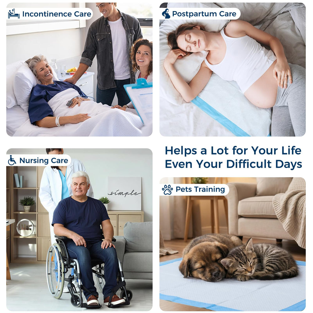 Snuvid XXL underpads caregiving scene protecting mattress during use.