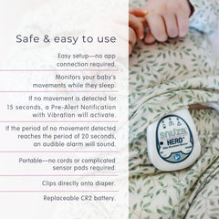 Snuza Hero audible alarm option adds reassurance during monitoring.