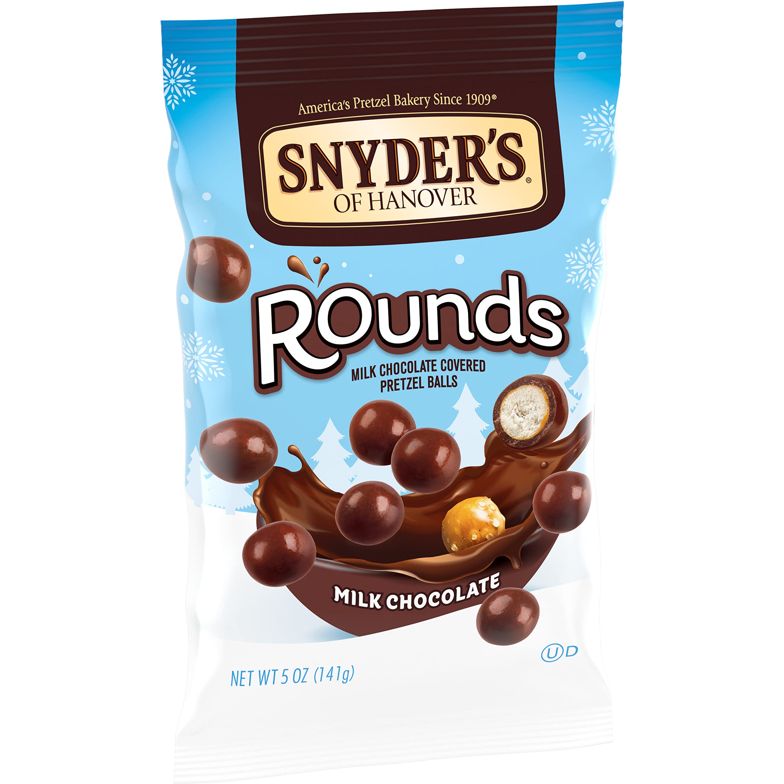 Chocolate-coated pretzel detail showing glossy milk chocolate coating